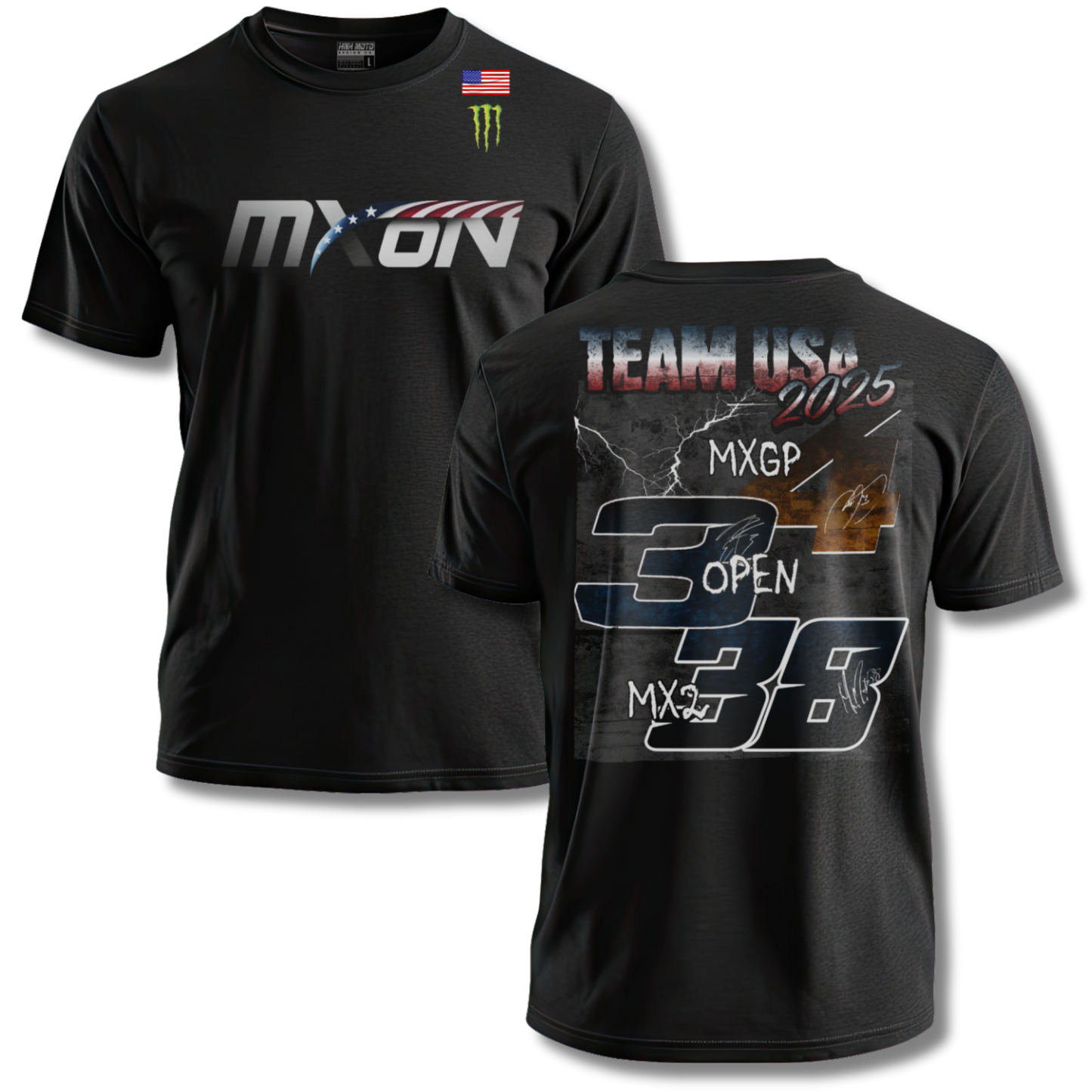 Black t-shirt with MXGP branding on a white background