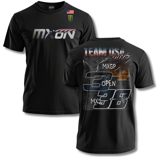 Black t-shirt with MXGP branding on a white background